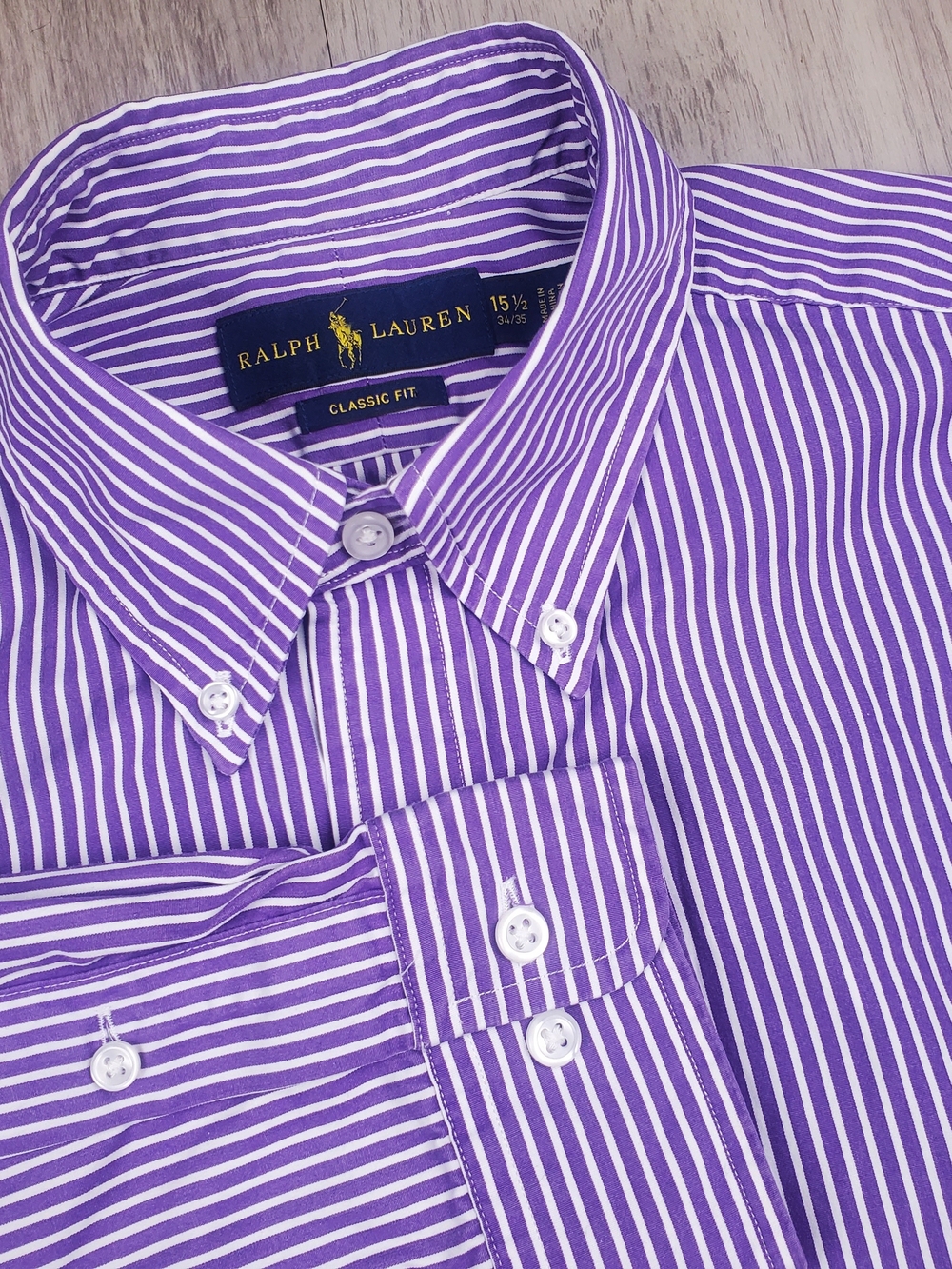 Ralph Lauren Classic Fit Dress Shirt 15.5 34/35 Purple Stripe Long Sleeve Cotton